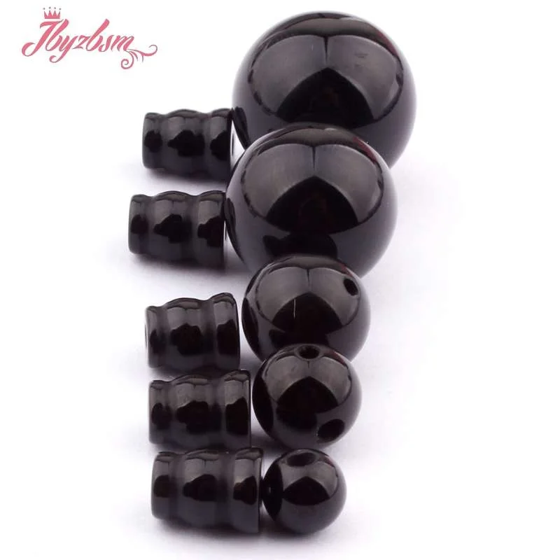 Natural Black Agate Round Pagoda Tibet Guru Spacer Stone Beads 1Set For DIY Bracelet Jewelry Making 8/10/12/14mm - Image 4