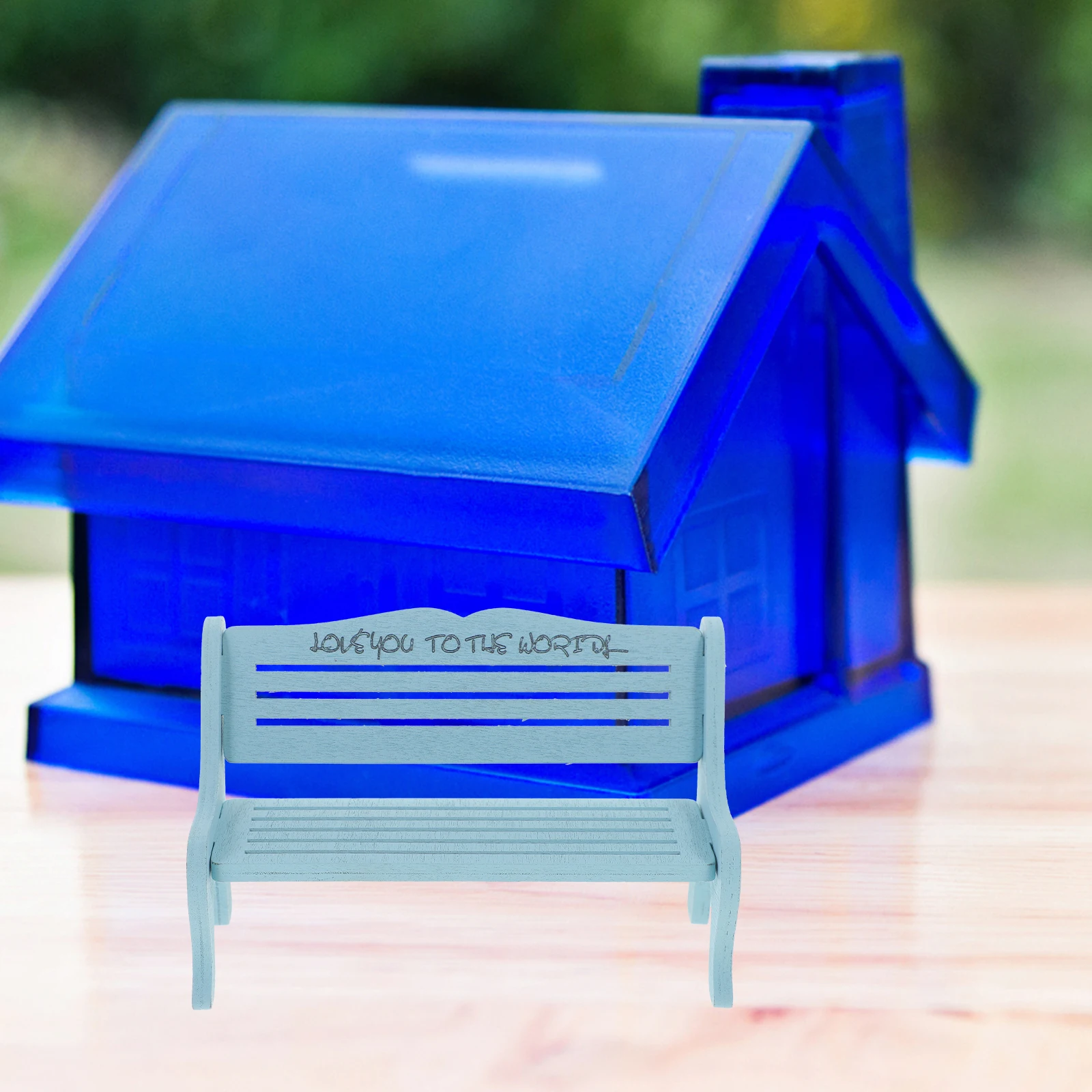 

Mini Wooden Bench Blue Miniature Furniture House Accessories Small Size Lightweight Decor Simulation Toys