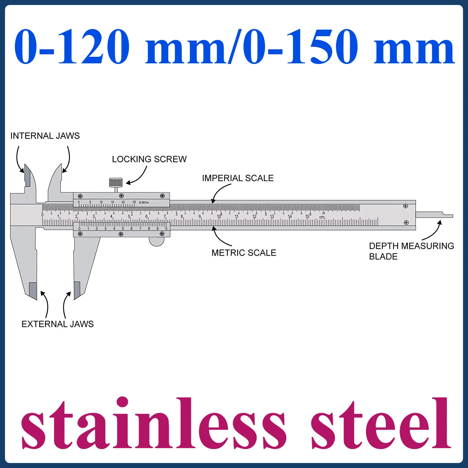 

High-precision stainless steel vernier caliper Industrial/plastic digital/all-metal caliper 0-150 mm