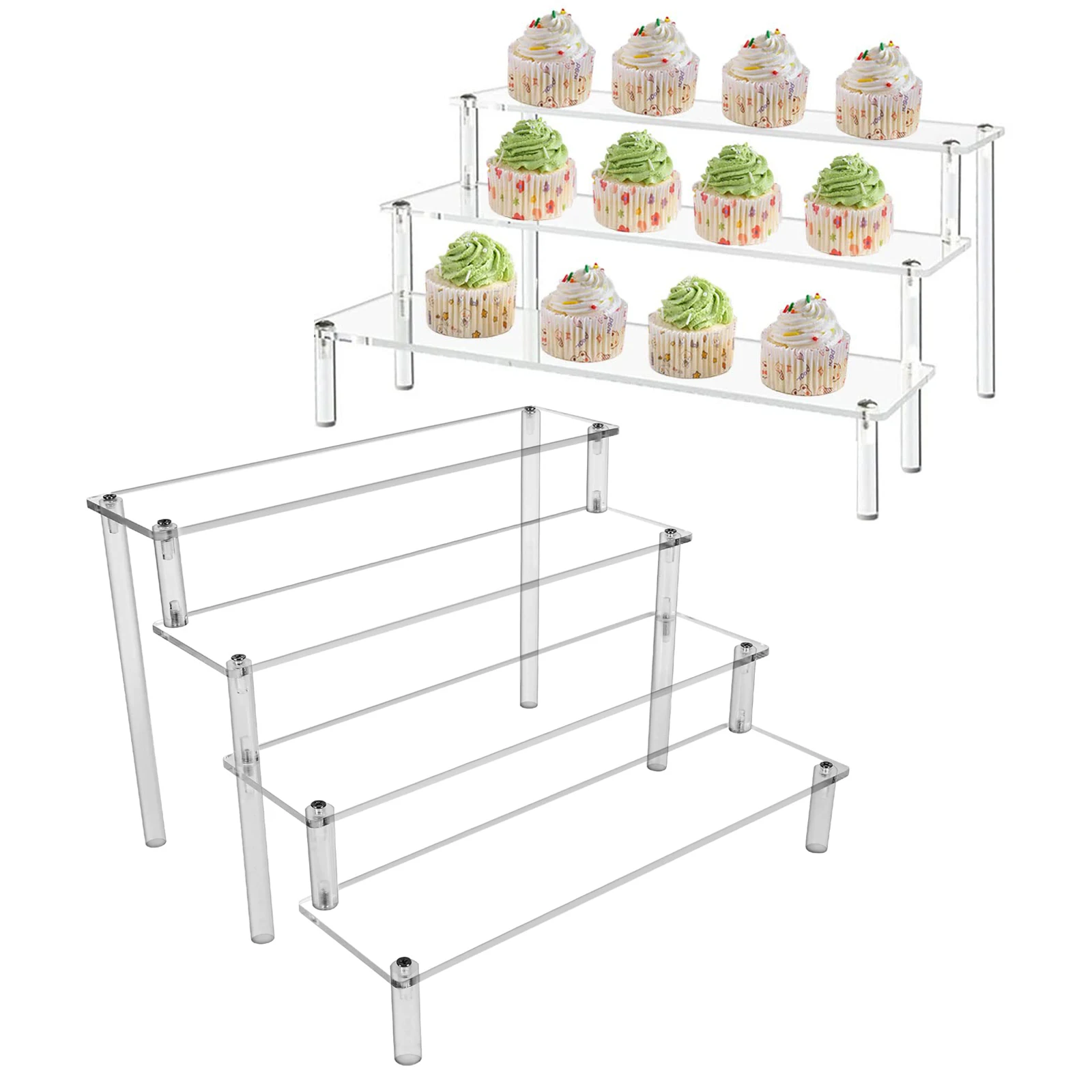 

20-60cm Acrylic Display Stand Clear Riser Shelf for Amiibo Funko Figures Cosmetics Spice Rack Dessert Cupcake Perfume Organiser