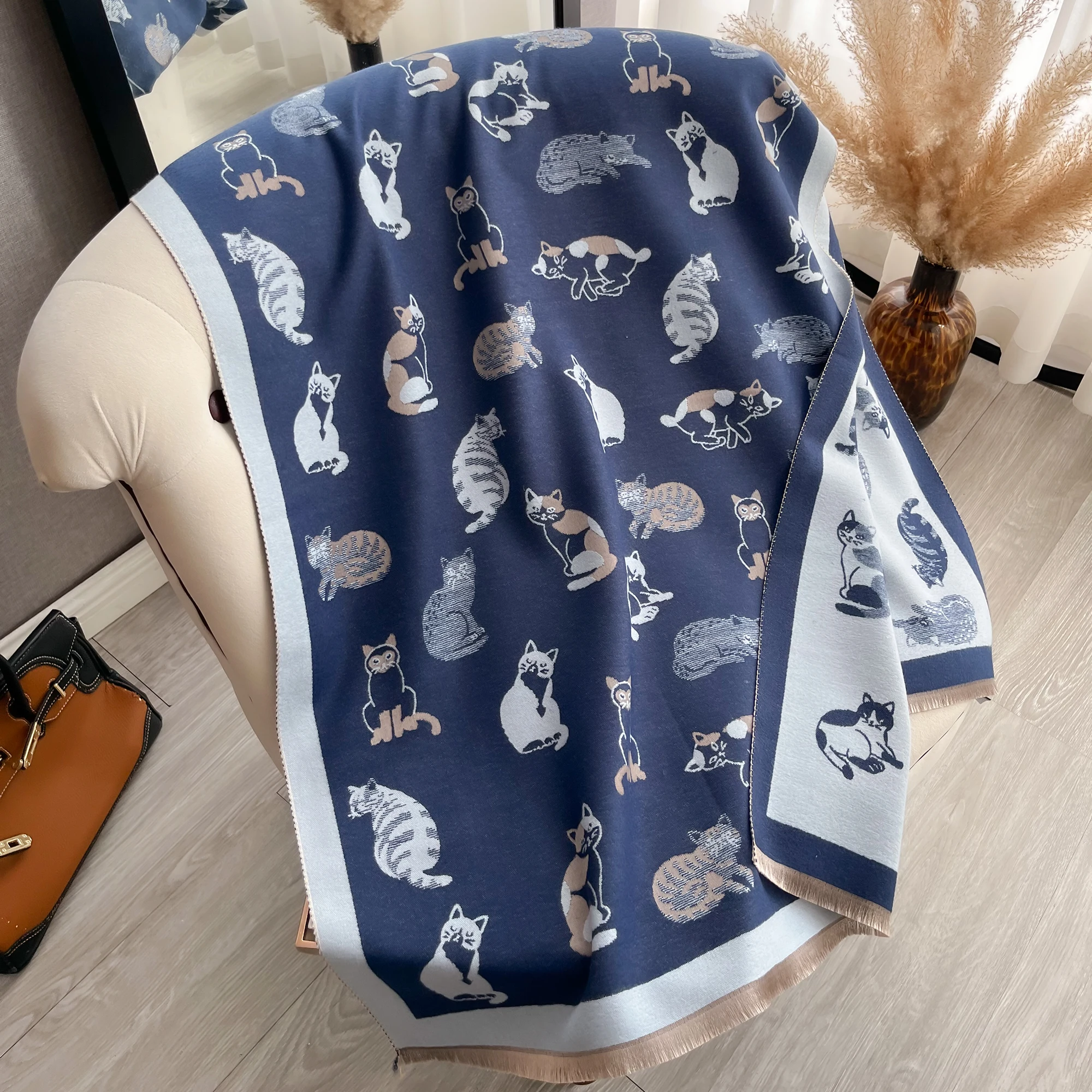 Frauen Neueste Tier Jacquard Katze Schal Imitation Kaschmir Weiche Warme Fransen Schal Herbst Winter Kältebeständig Winddicht Decke 2025 – Detail 22