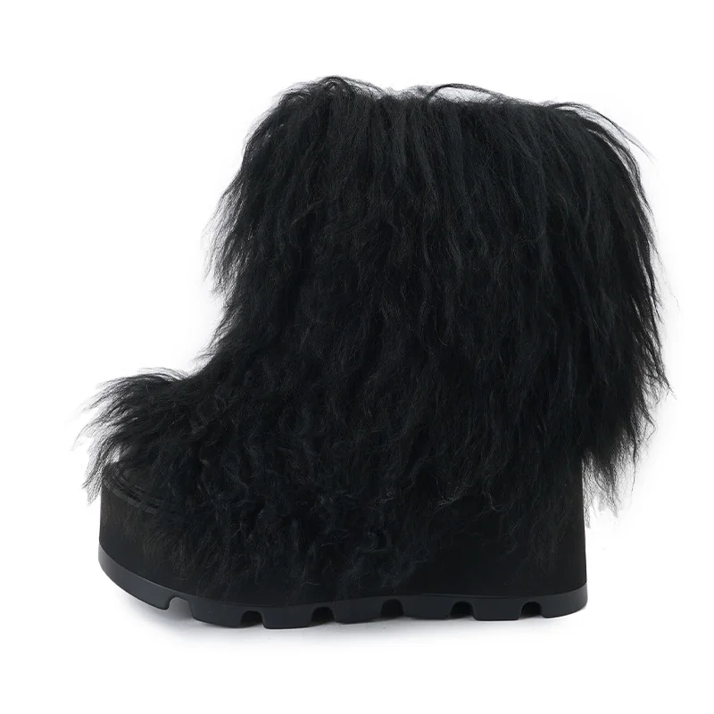 

Women's Winter Boots 2025 Warm Fur Platforma Snow Boots European Style Thick Soled Winter Botas Black White Boots