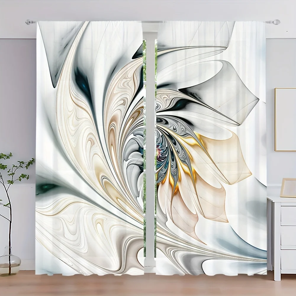 2PCS Digital Print Curtains, Swirl Marble Crystal, Modern Luxury