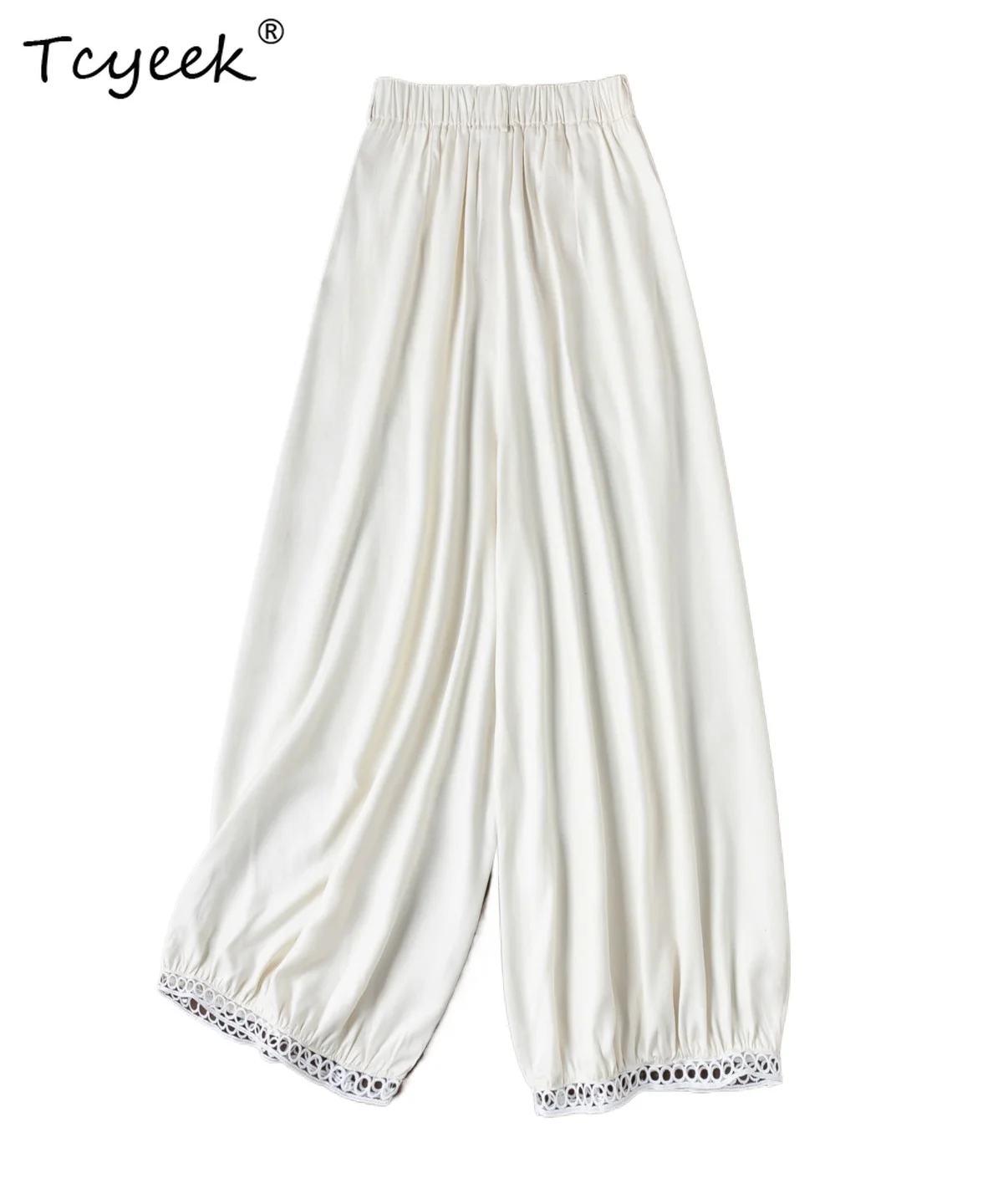 Tcyeek 100% Real Silk Pants Women Summer Clothes Elastic Waist Casual Bloomers Woman Trousers Soild Color Loose Брюки Женские