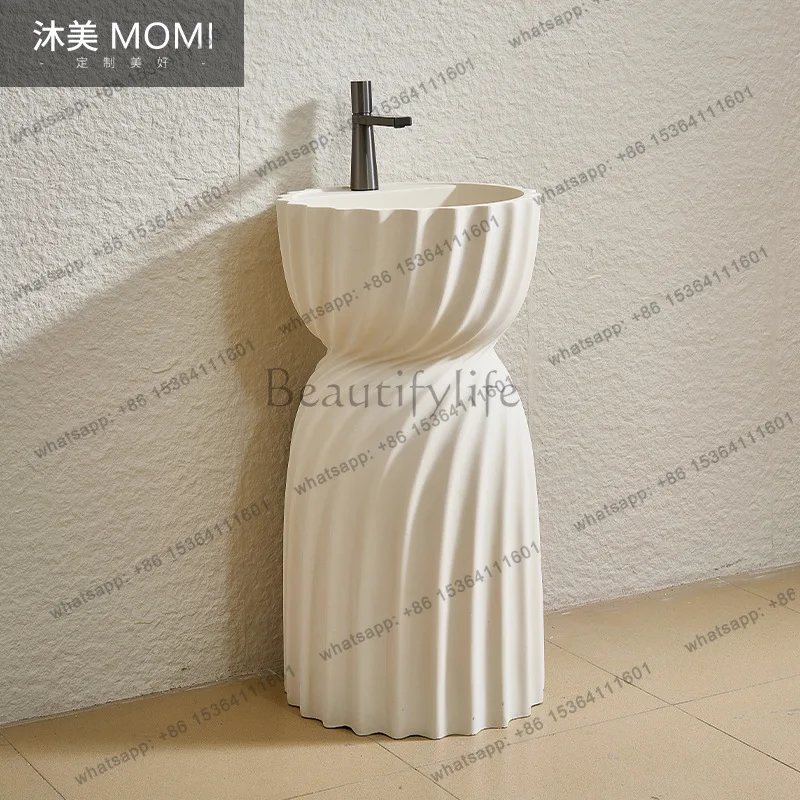 Japanese-style wabi-sabi wind column basin integrated floor-to-ceiling art column basin vertical