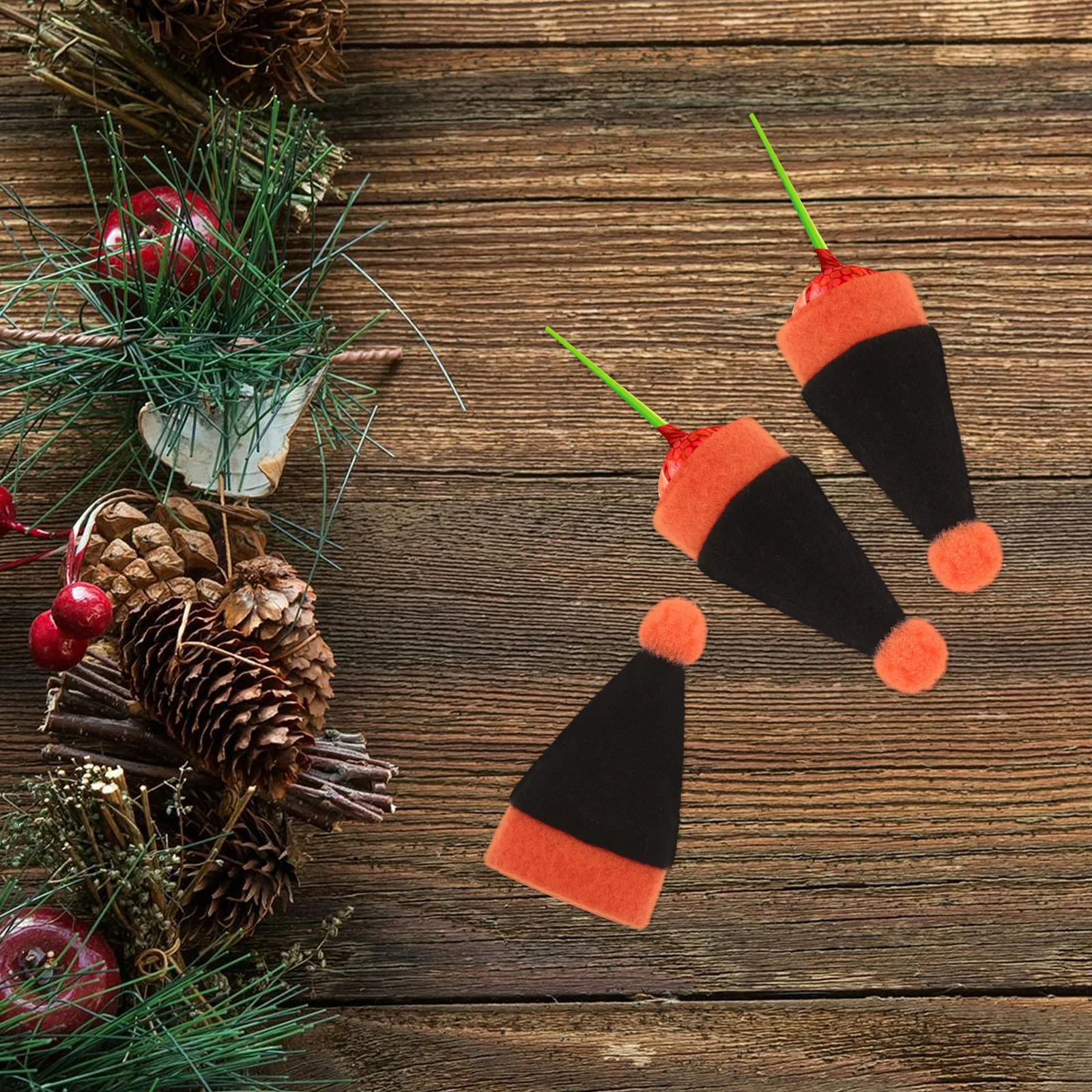 

10 Pcs Christmas Lollipop Hat Decorative Small Wine Bottle Covers Candy Packing Hats Festive Decoration Party Mini for