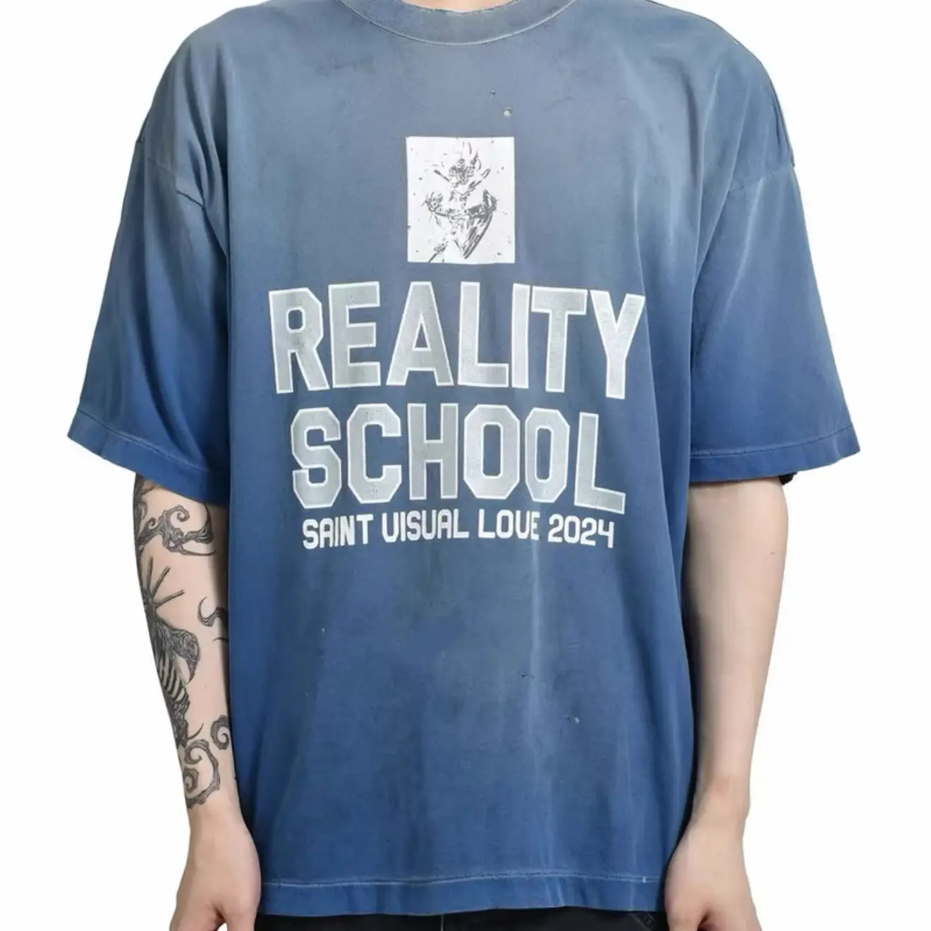 Unisex Faded Washed Cotton Fabric Front Back Text Graphic Oversized Retro College Aesthetic Daily Street Casual T‑Shirt