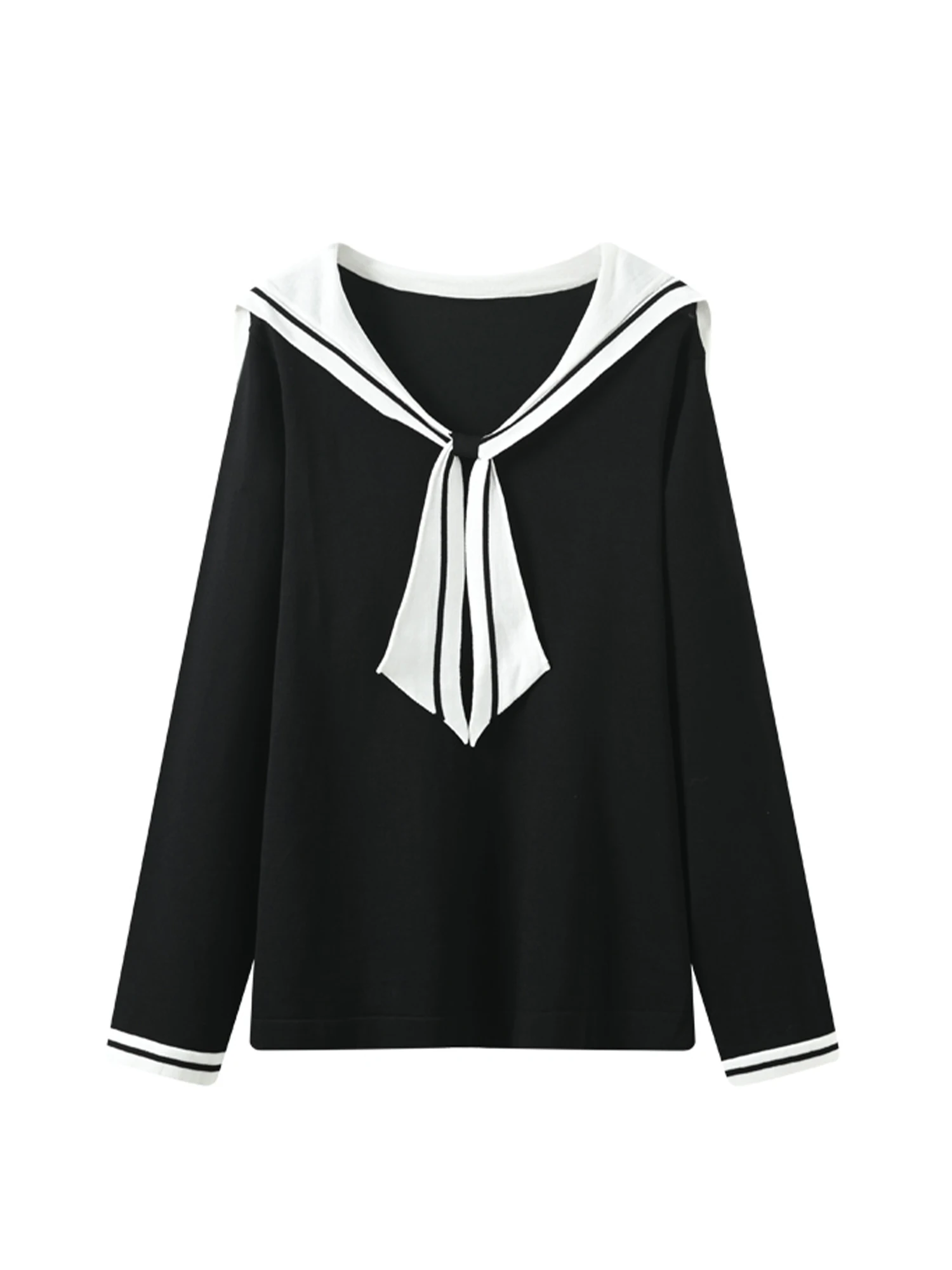 

Women's Black Gothic Pullover Sweater 2000s Vintage Preppy Style Jumper Knit Long Sleeves Sailor Collar Cashmere Sweater Winter