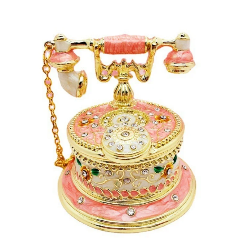 Neue Halsketten-, Armband- und Ring-Aufbewahrungsbox, handbemalte, emaillierte, dekorative Telefon-Schmuckschatulle mit Scharnier, Geschenke – Detail 8