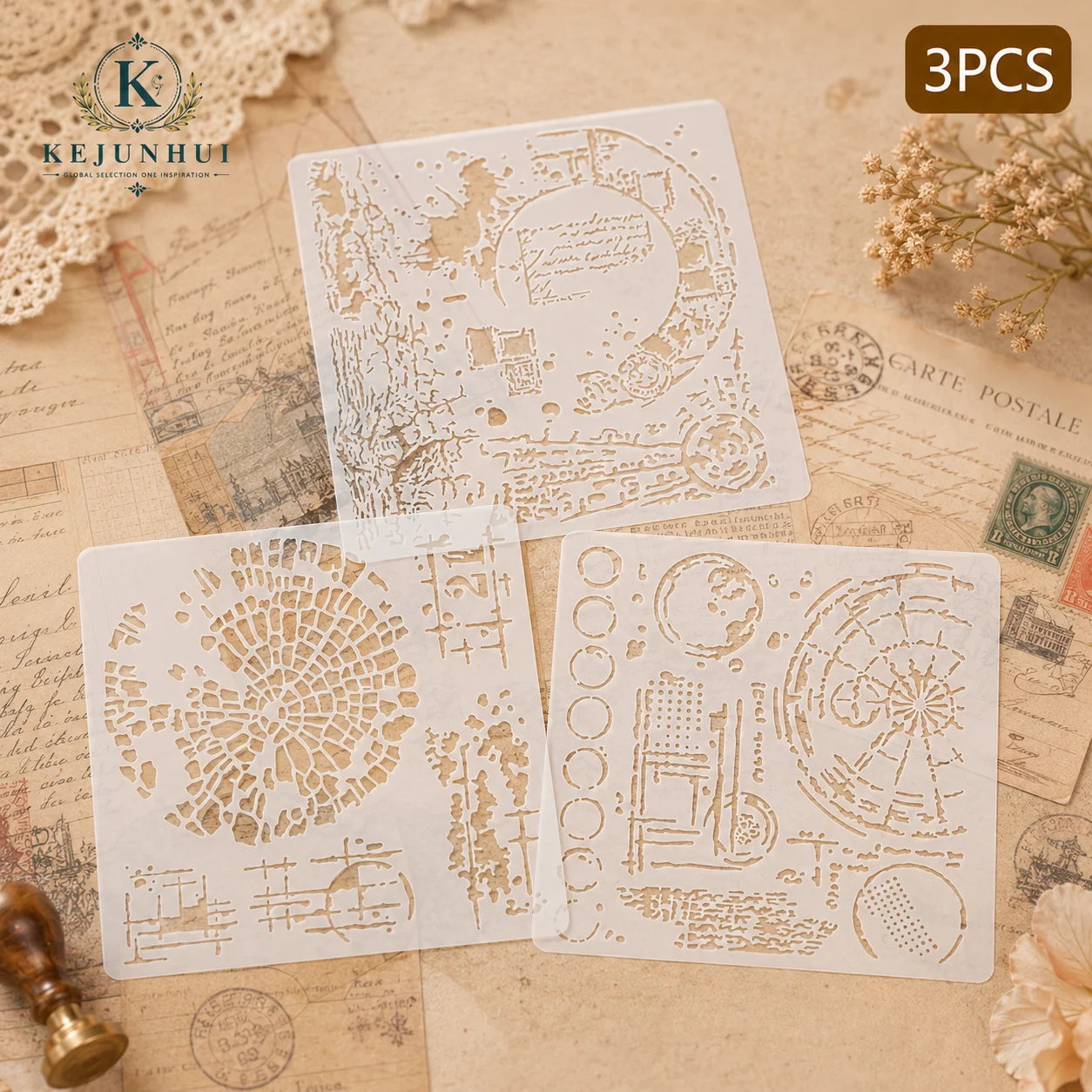 Photography Model - 3Pcs 6x6in Mixed Media Stencils Reusable