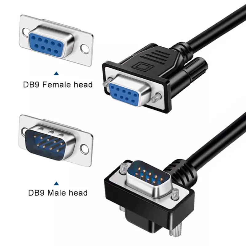 Pure Copper DB9 Serial Port Cable Elbow 90/270 Degree RS232 9-pin COM Port Connection Cord Male to Male to Female Extension Line