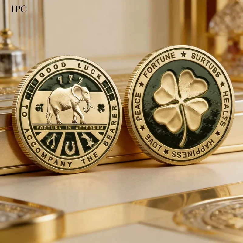 1Pc Lucky Four Leaf Clover Painted Coin 4cm Round Metal Souvenir Challenge Commemorative Coin For Home Decor