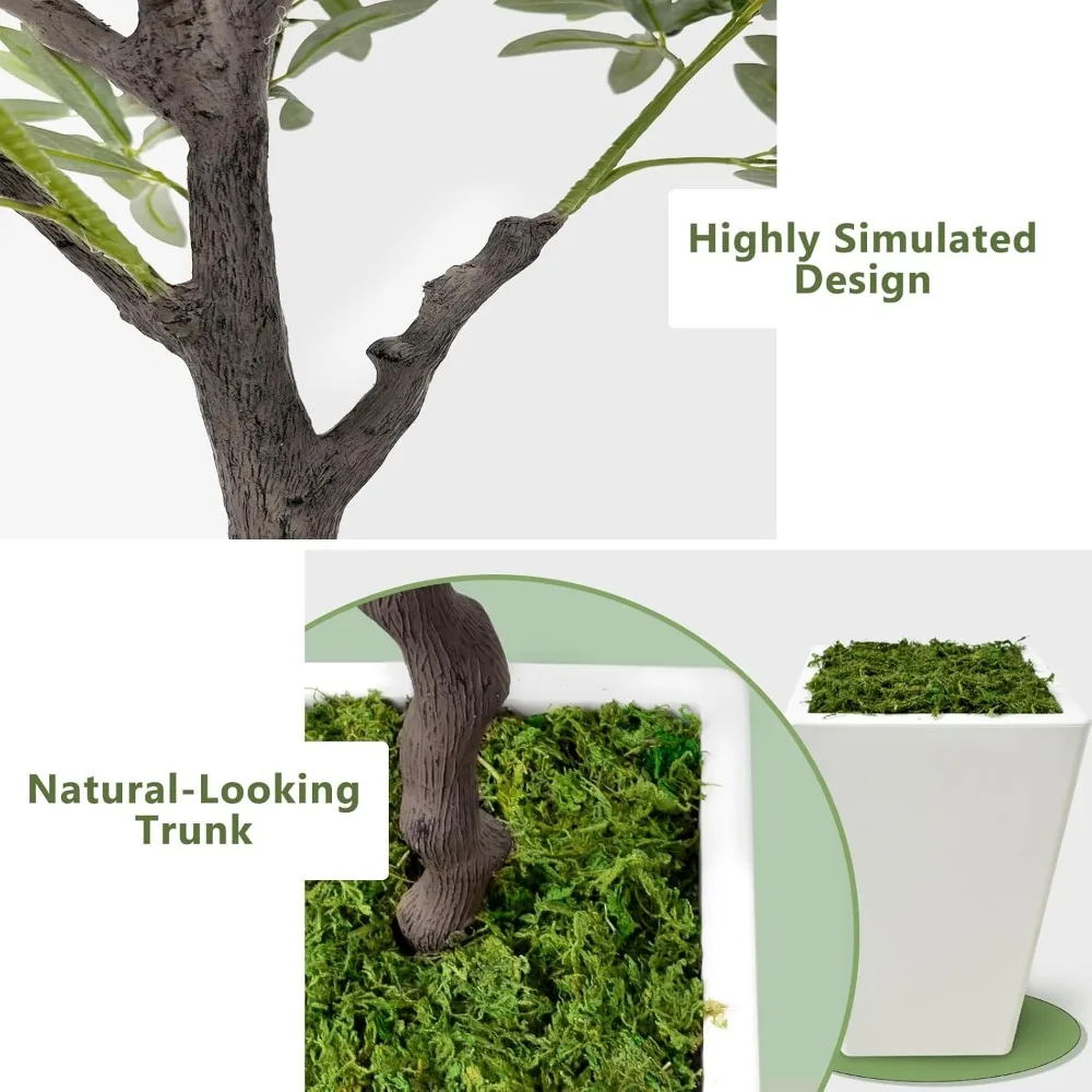Artificial 7ft Tall Indoor Olive Tree with Realistic Silk Leaves and Natural Wood Trunk - Lifelike Faux Plant for Home Decor