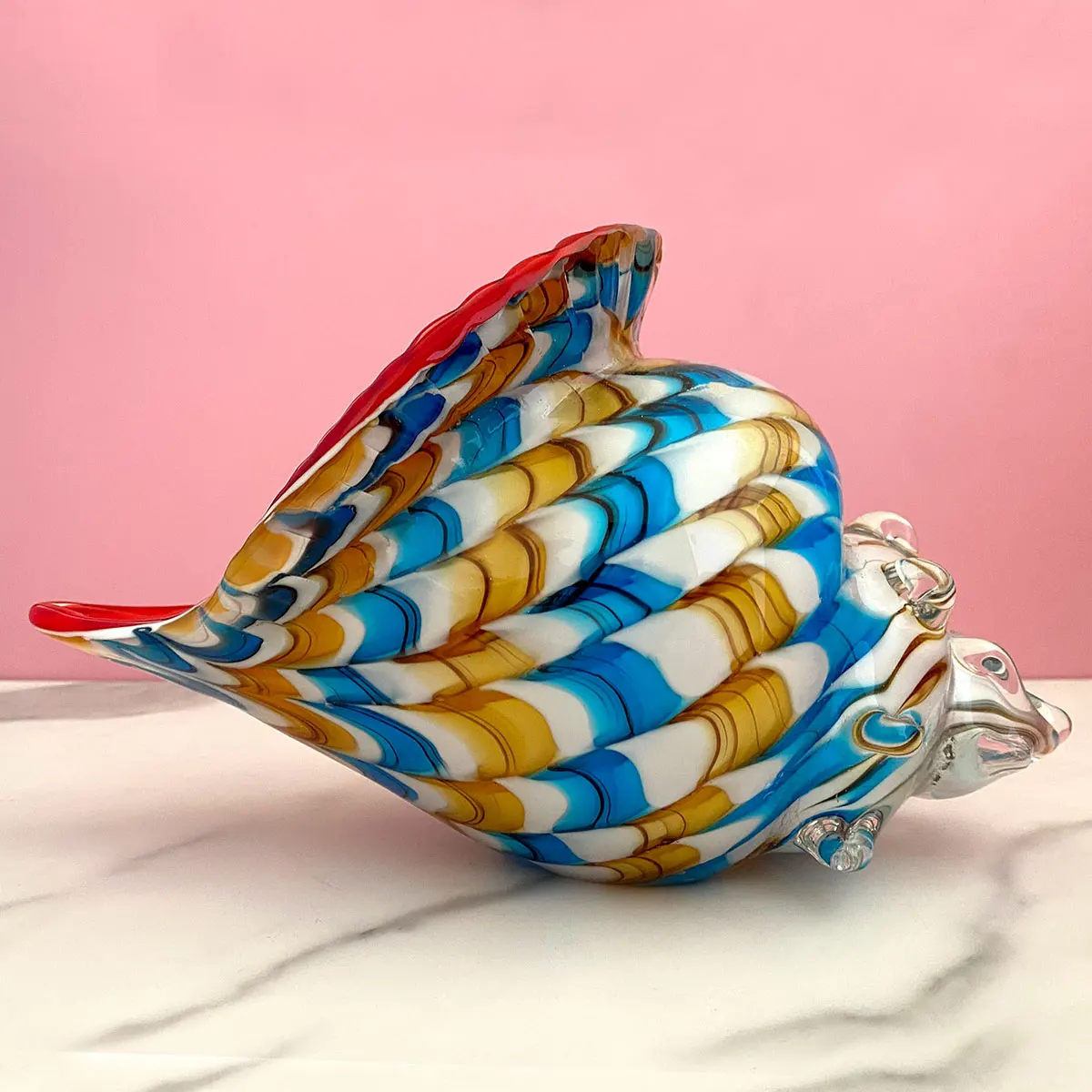 Glass Hand Blown Seashell Conch Figurine Sculpture Crystal Fish Tank Table Decor Ocean Multicolor Nautical Decor