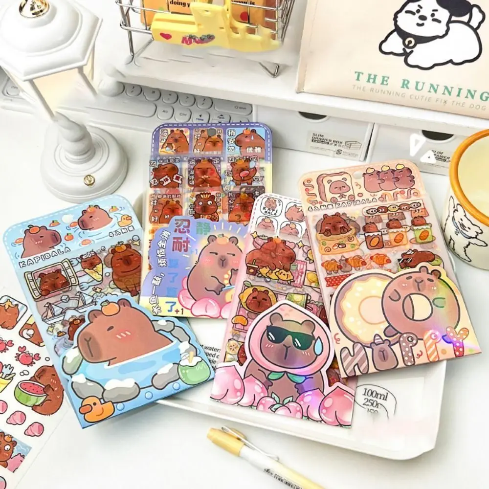 4 Pcs/bag Cute Capybara Sticker Creative Cartoon Stationery Sticker Multi-purpose Waterproof Capybara Ledger Material