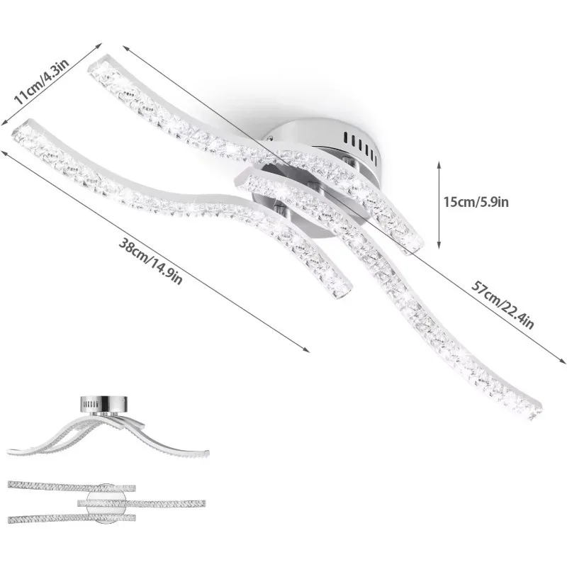 مصباح سقف LED 24 وات تصميم منحني معدني أبيض بارد 3 لهب متوازي أكريليك إضاءة سقف داخلية لغرفة النوم والمطبخ #2