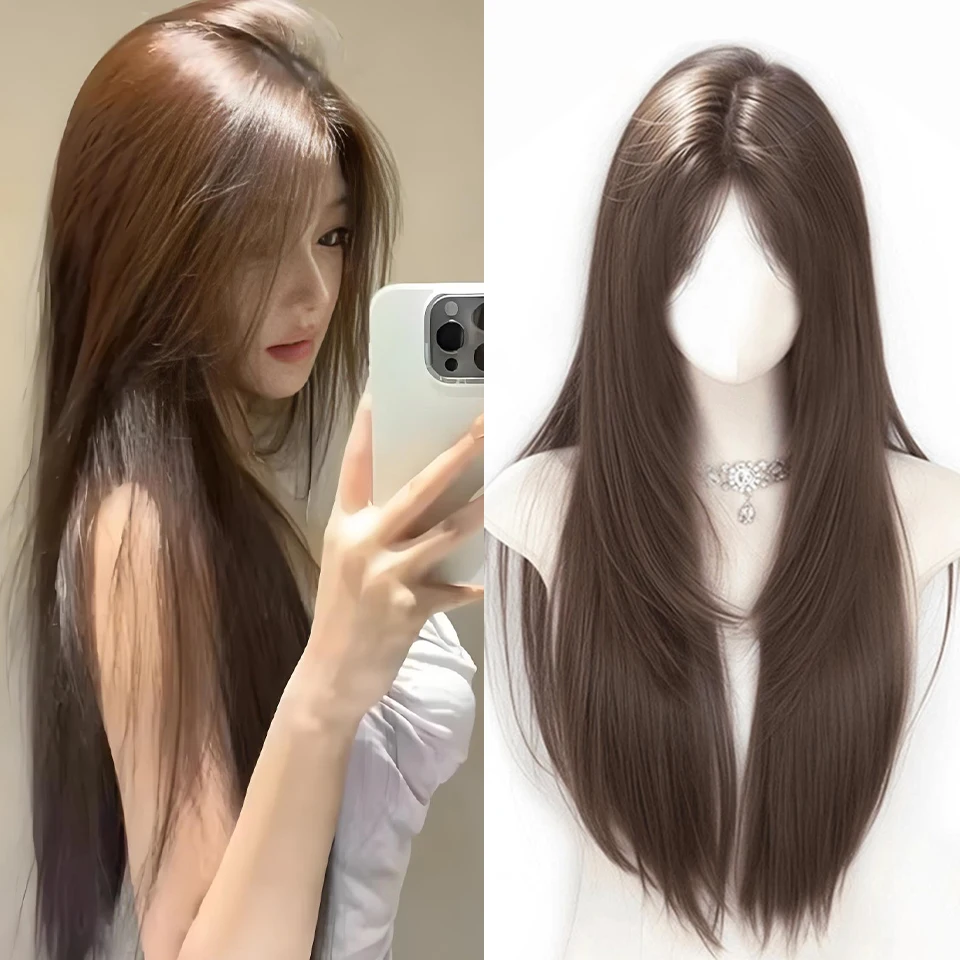 Synthetic Wig Female Long Straight Hair Wig High-Level Natural Fashion Long Straight Hair Wig Heat-Resistant Hair for Daily Use