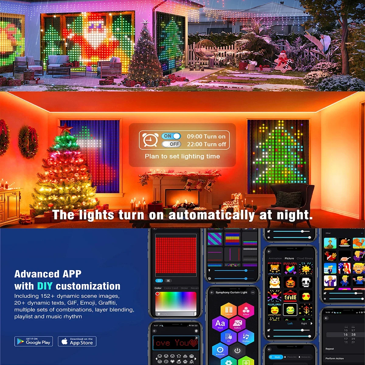 RGBIC Curtain Light String USB Plug APP Bluetooth Remote Control LED Curtain Light for Holiday Party Room Bedroom Decorations