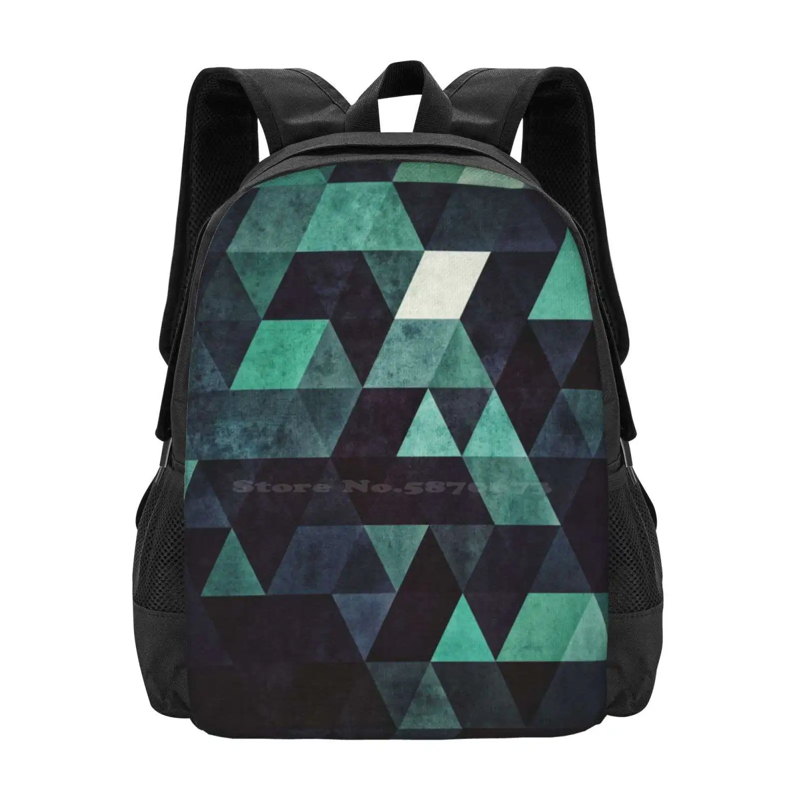 24 / / Ddrypp School Bag Big Capacity Backpack Laptop Ddrypp Spires Pattern Teals Green Blue Abstract Isometric Grid Geometric