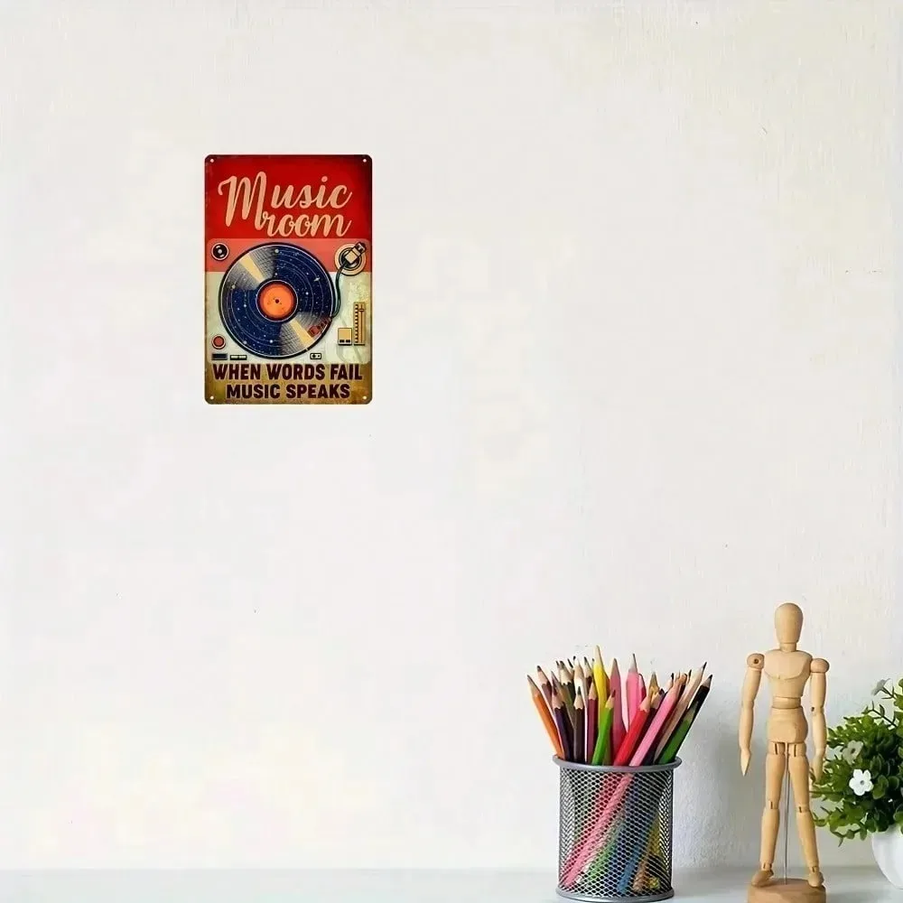 

Retro Metal Music Sign Decor, Vintage Tin Wall Art for Room & Gift