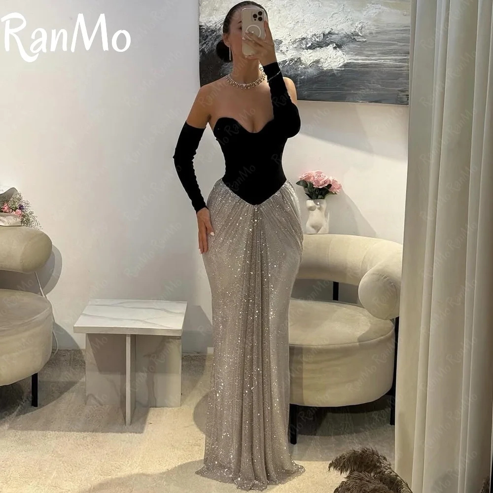 

Ranmo Elegant Mermaid Evening Dress New Shiny Off Shoulder 2025 Formal Party Dresses Sparkling Tulle Sexy Long Sleeve Customised