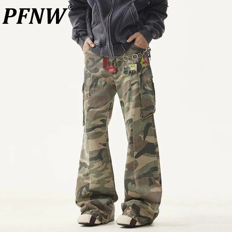 PFNW American Vintage Men's Deconstruction Multi Pocket Layered Micro Cargo Pants Cleanfit Loose Casual Wide Leg Long Pants Tide