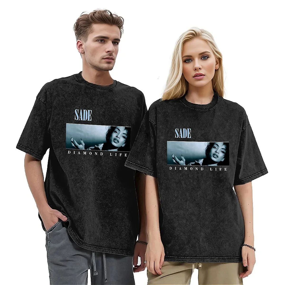 Saded Diamond Life Washed T-Shirt Men Vintage Music Y2K Simple T 