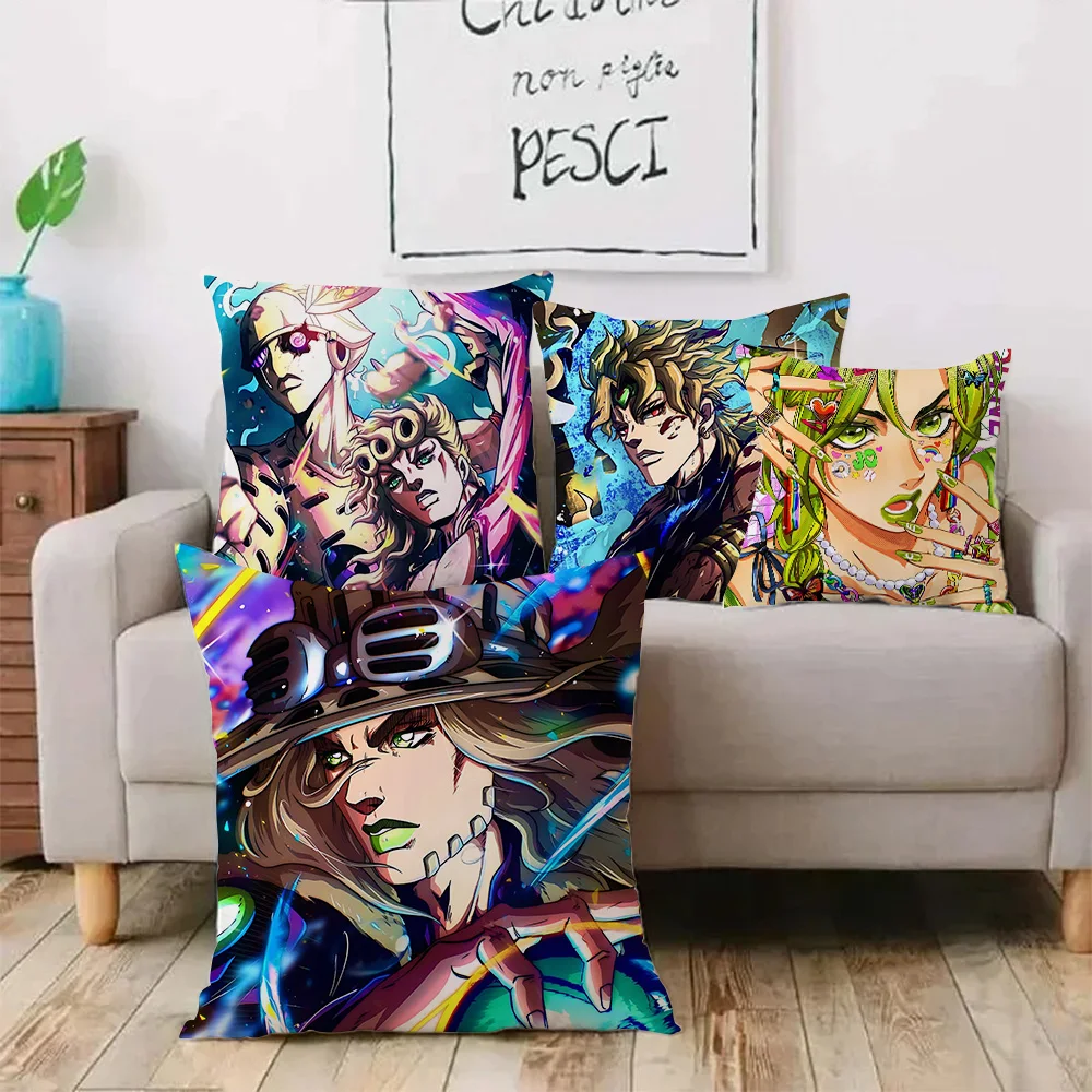 

Hot Anime JoJo's Bizarre Adventure Pillow Covers Cartoon Sofa Decorative Home Double-sided Printing Short Plush Cushion Cover