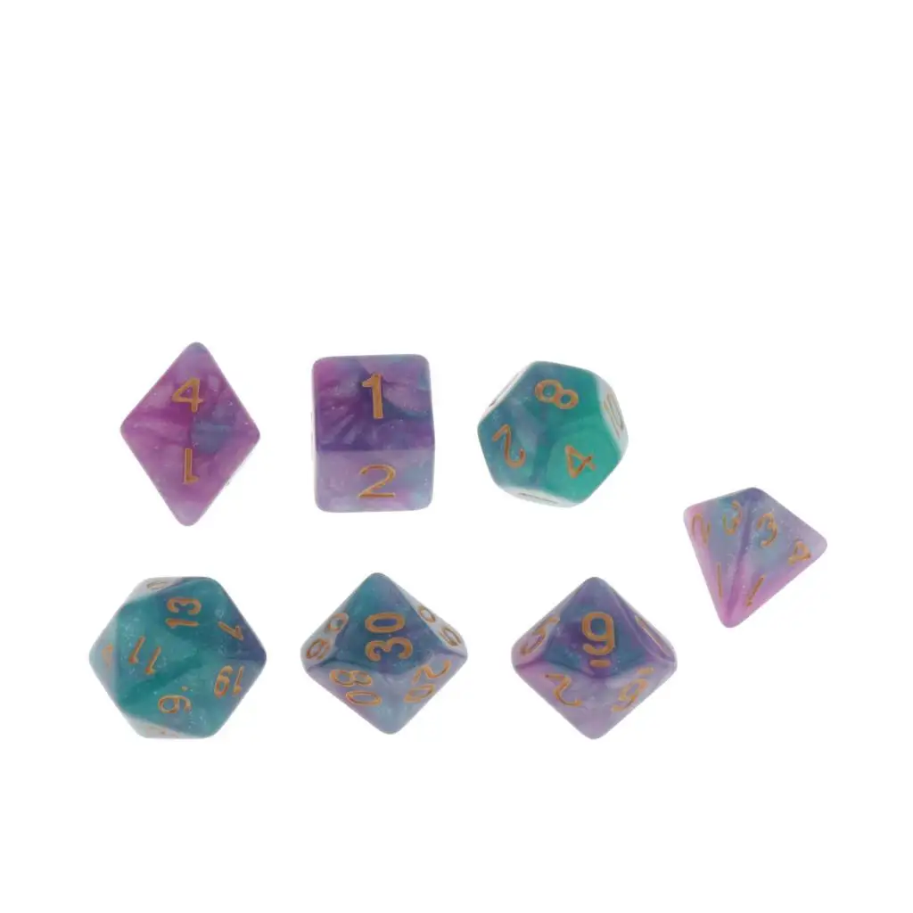 3-4pack 7pcs Polyhedral Dice D4 D6 D8 D10 D12 D20 for DnD RPG Games Green Purple