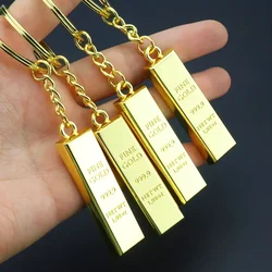 Faux Ingot Bullion Keychain for Women Bag Pendant Men Metal Car Key Chains Gold Color Replica Gold Bar Keyring Business Gift