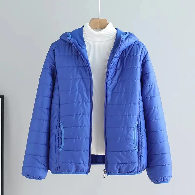 2025 Otoño e Invierno nuevo abrigo de algodón para mujer estilo corto coreano ajustado versátil Color sólido fino abajo