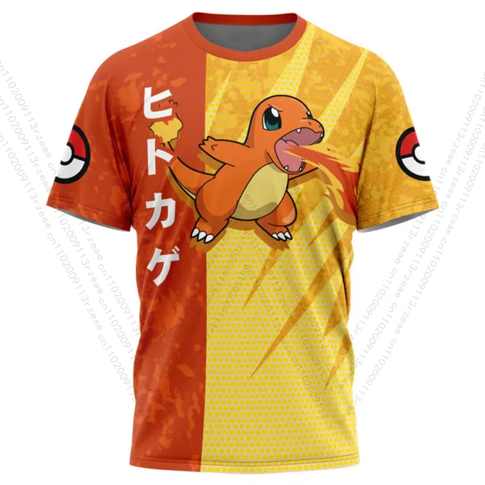 Pokemon Anime Charmander Heren Cosplay Print Gym T-shirt Oefening Ademend Trend Sport Kindermode Trend T-shirt met korte mouwen
