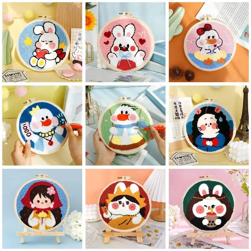 RUOPOTY Punch Needle Embroidery Starter Kits DIY Needle Craft Embroidery Supply for Adults Beginner Cartoon Rabbit Girl Diy Gift