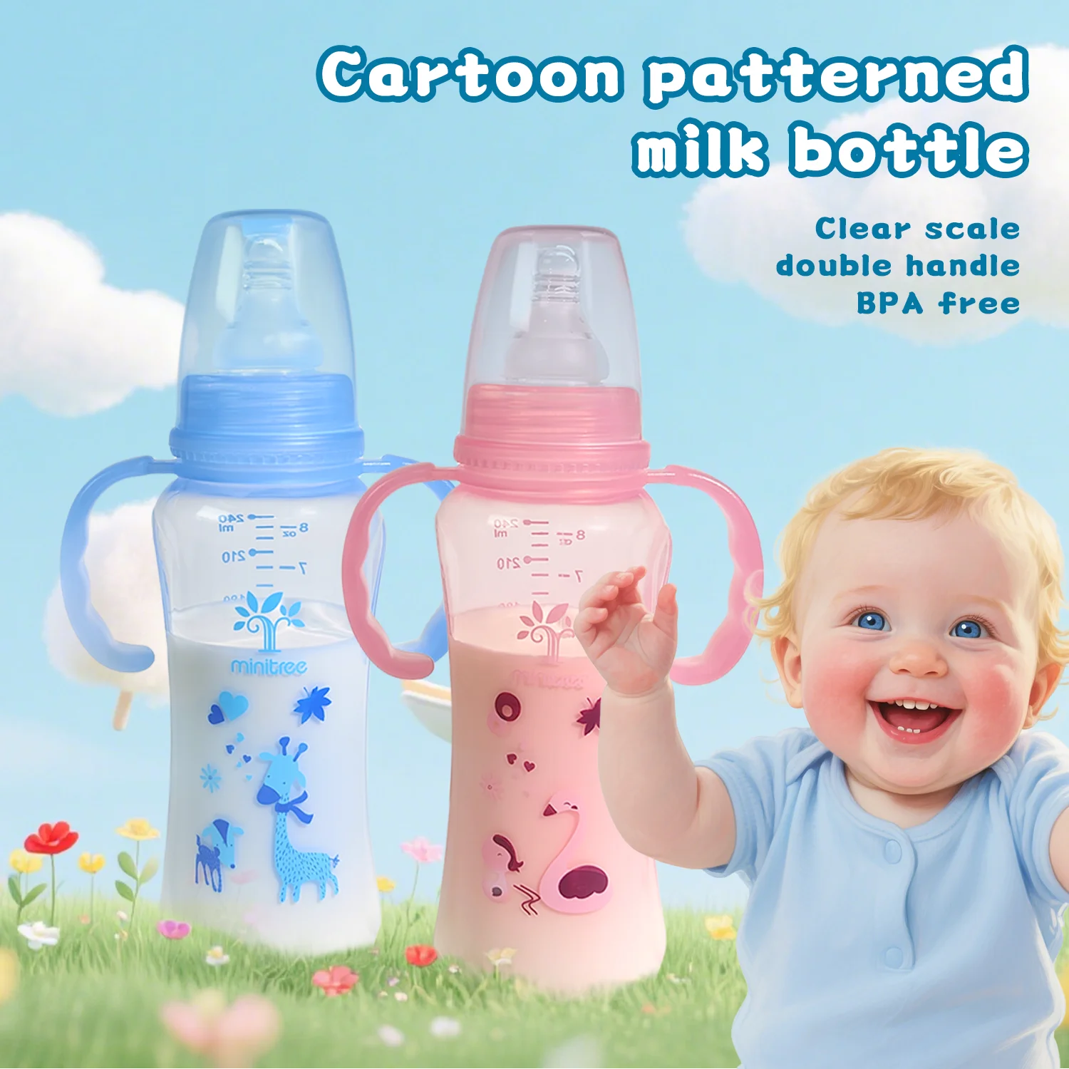 

Бутылочка для кормления новорожденных емкостью 240 мл для детей старше 0 месяцев, бутылочка против метеоризма с ручкой, материал ПП, подарок против падения