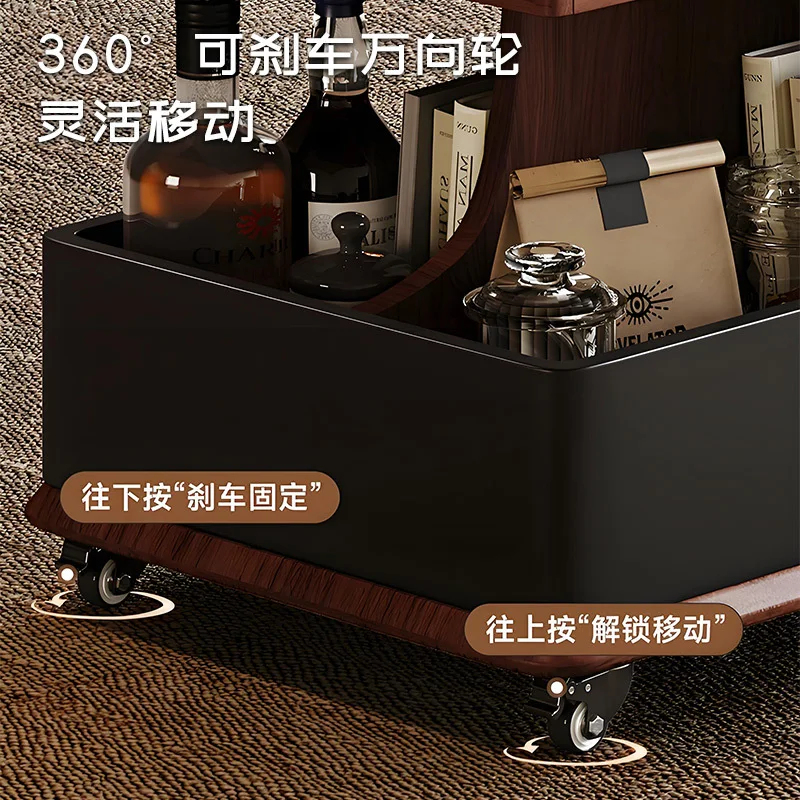 Movable sofa side few living room lifting rock slab side cabinet side table trolley coffee table rack