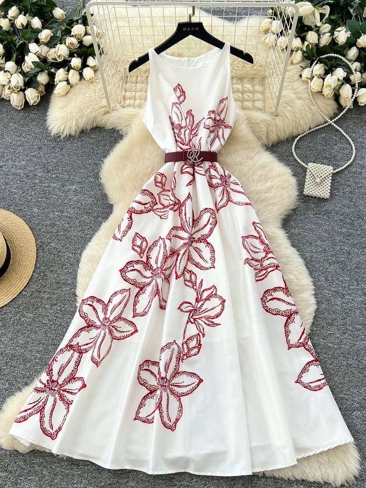 

Летнее элегантное женское платье с трехмерным принтом во французском стиле ретро, новое модное платье трапециевидной формы без рукавов S359