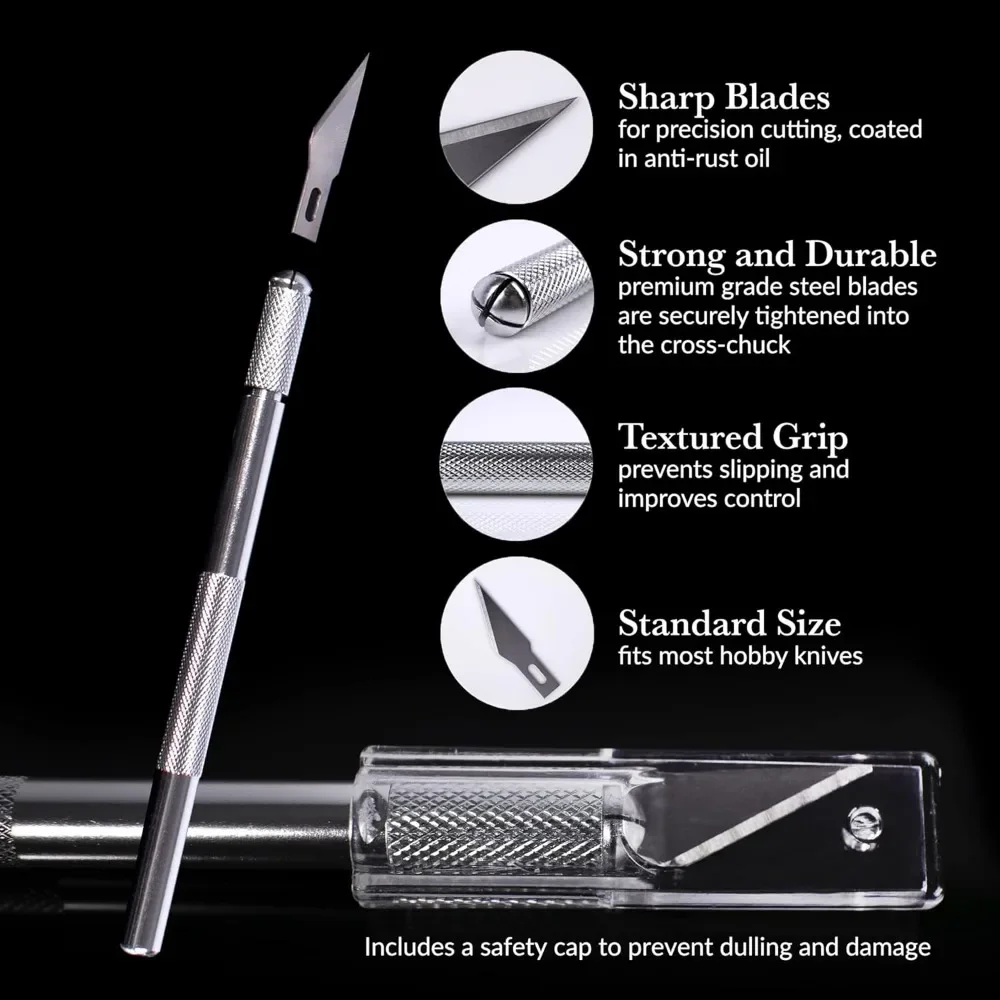 Premium Craft 1pc Steel Knife Blades and 15cm Ruler Tool Knife Set with 10 Extra High-Grade Knife Set