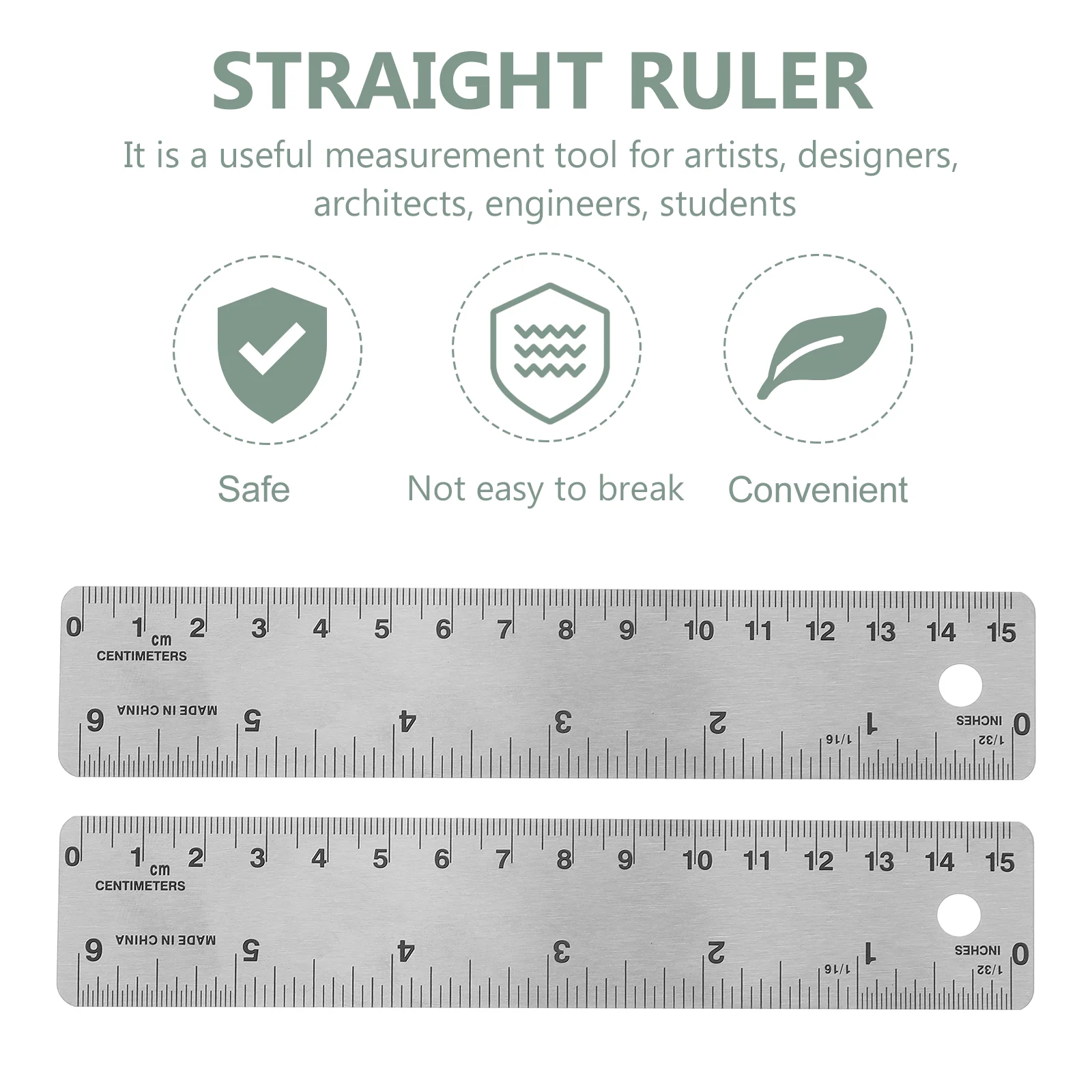 2 Pcs Ruler Cork Stainless Steel Measuring Tool Stationery Scale Straight Edges Rulers Miss