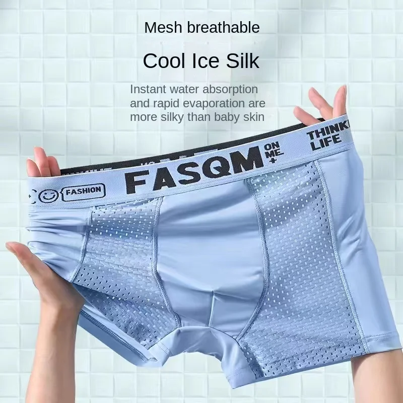 4pcs Mesh Ice Silk Boxer Shorts Men\'s Underwear FASQM Underpants Breathable Sexy Slim Panties Bamboo Lingerie Plus Size L-6XL