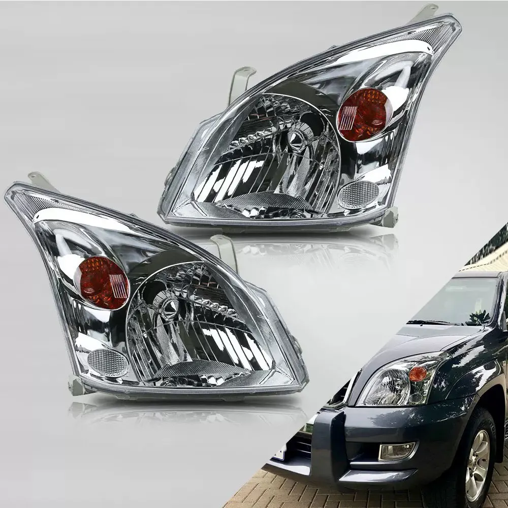 A Pair Head Lamp For Toyota Land Cruiser Prado FJ120 2003 2004