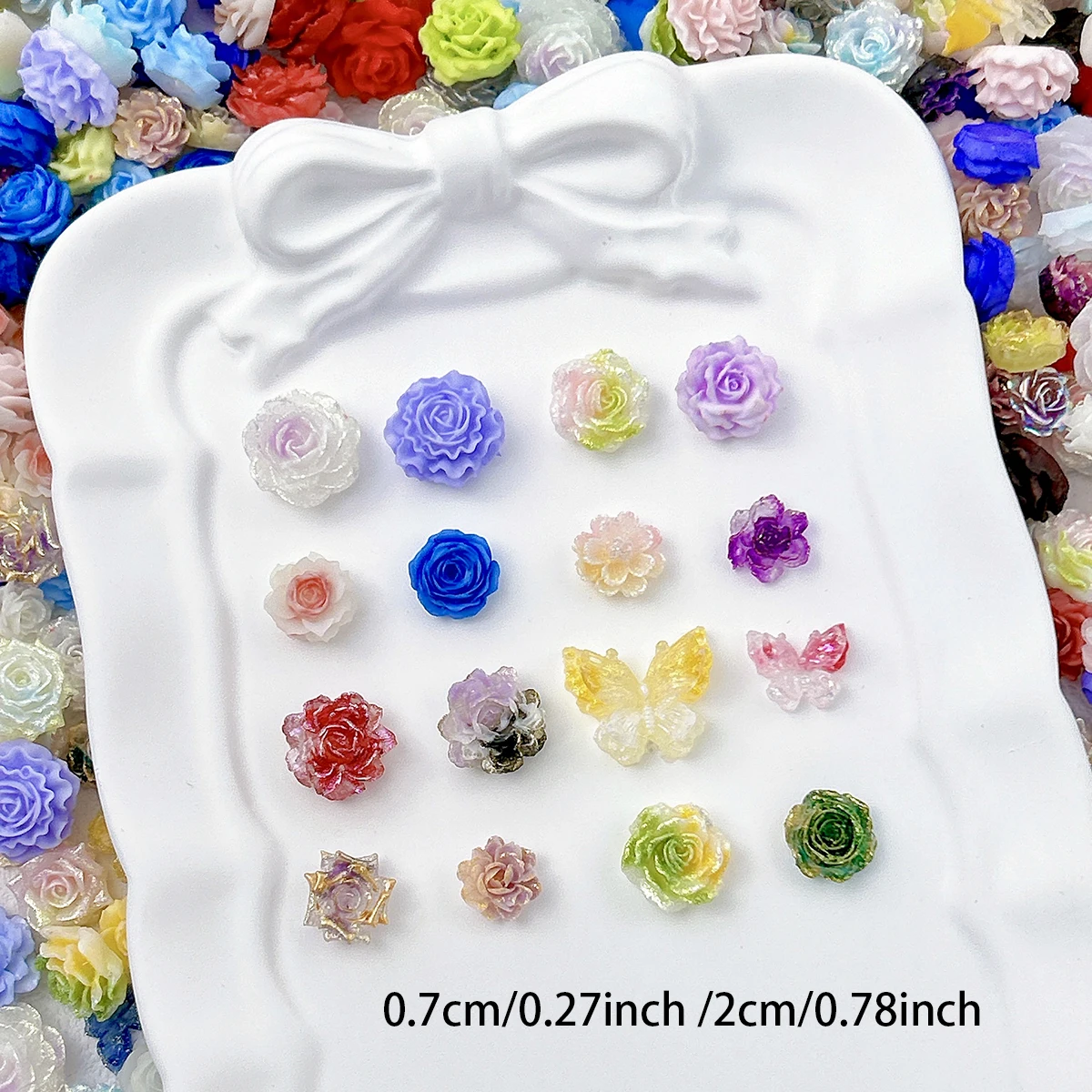 50PCS Multiple Colors Luminous Resin Flower Series Nail Charms 3D Sweet Peony Rose Camellia Mixed Nail Art Decorations DIY Nails