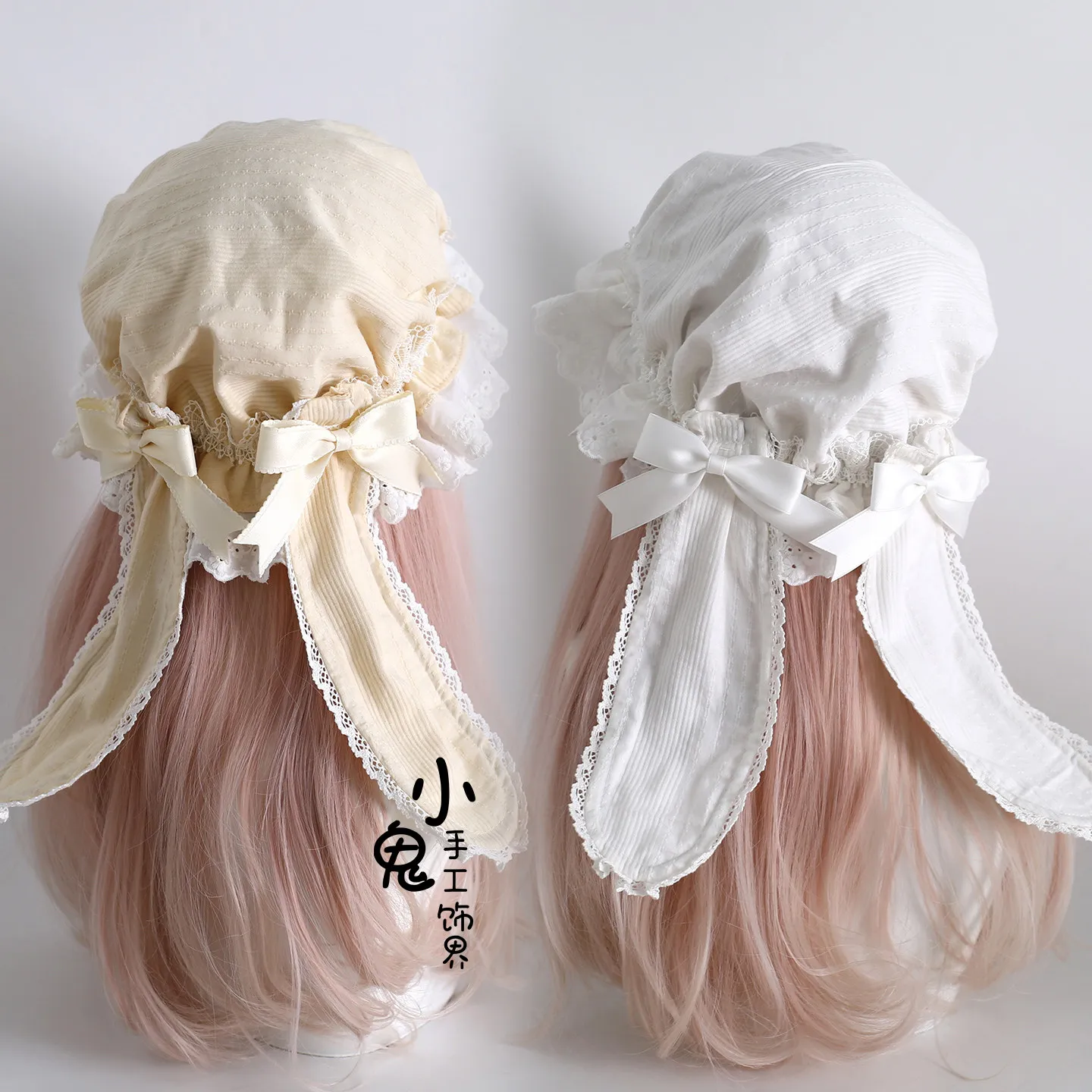 Cotton Doll Feel Retro Sweet Lolita Bunny Ear BB Hat Lace Bunny Ear Detachable Lace Sun Hat Kawaii Hat Lolita Hats