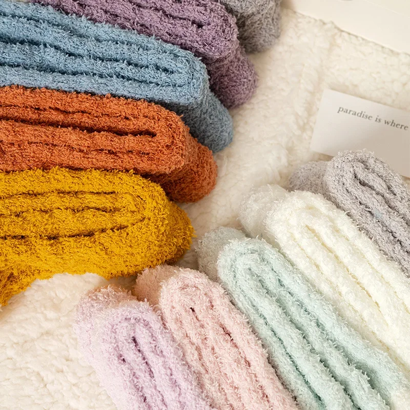 3/5 أزواج جوارب غير رسمية غامضة للمرأة موضة لينة الصوف المنزل الطابق النوم الجوارب مخطط سميكة المخملية رقيق الجوارب #4