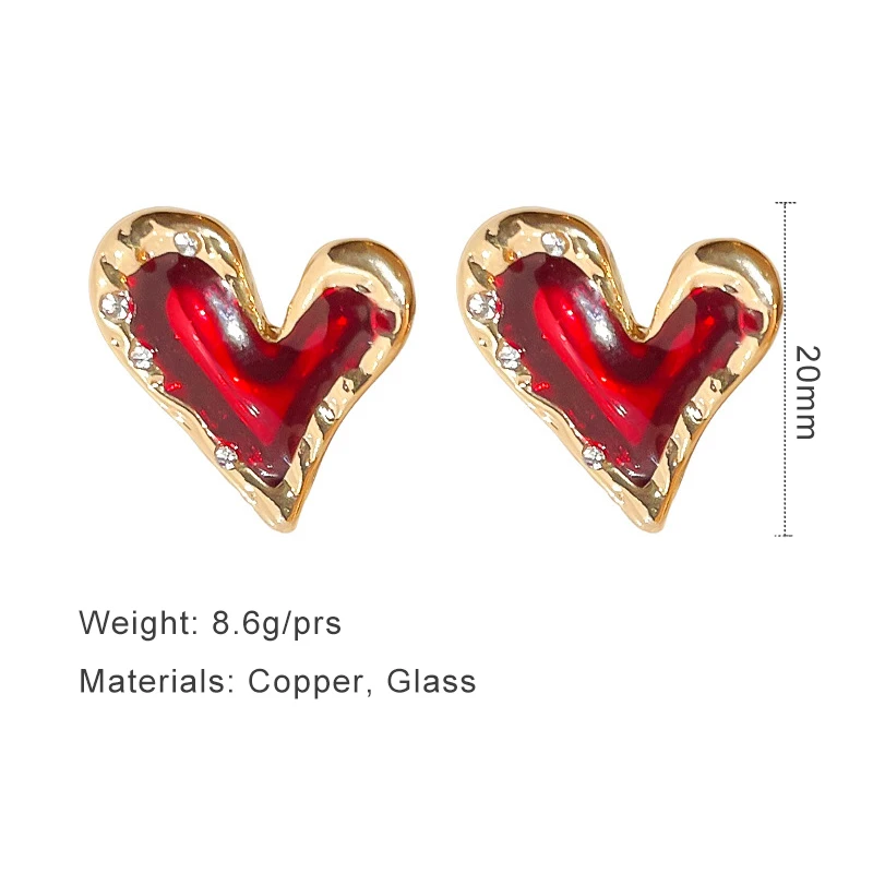 Red Enamel Metal Heart Earrings For Women Cute Post Designer Fashion Classic Jewelry Girls\' Gifts Party Accessories C1244