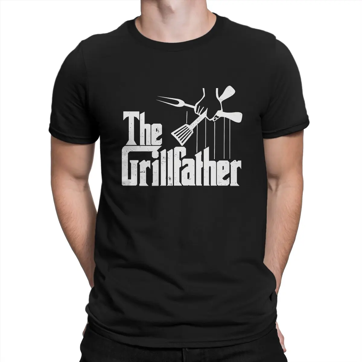 The Grillfather  BBQ Party T-Shirts for Men Sausage Party Cartoon Fashion Pure Cotton Tee Shirt Round Collar Short Sleeve T