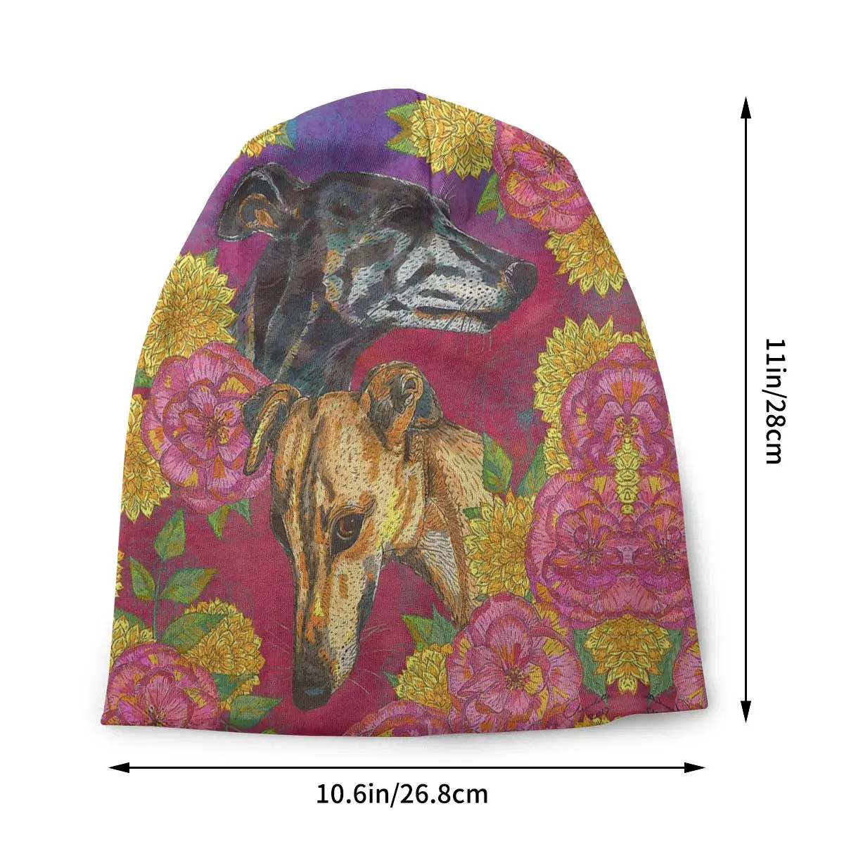 Geryhound-gorros finos a prueba de viento para hombres y mujeres, gorros de esquí, gorros de tela de doble capa, gorros florales, perros, flores, galgo