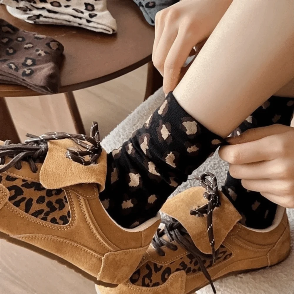 

5 пар модных удобных носков с леопардовым узором, дышащие, впитывающие пот, носки средней длины, длинные носки, осень-зима