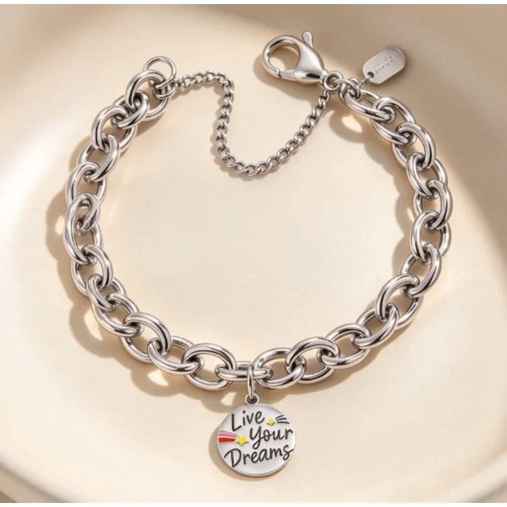 Women Chunky Silver Link Chain Charm Bracelet, Multi Style Pendant Bracelet with Hollow Heart Cross Sunflower Texas Map Spanish Letter Tag, Stainless Steel Wrist Jewelry, Trendy Stackable Hand Bracelet, Daily Wear Birthday Holiday Gift for Girls