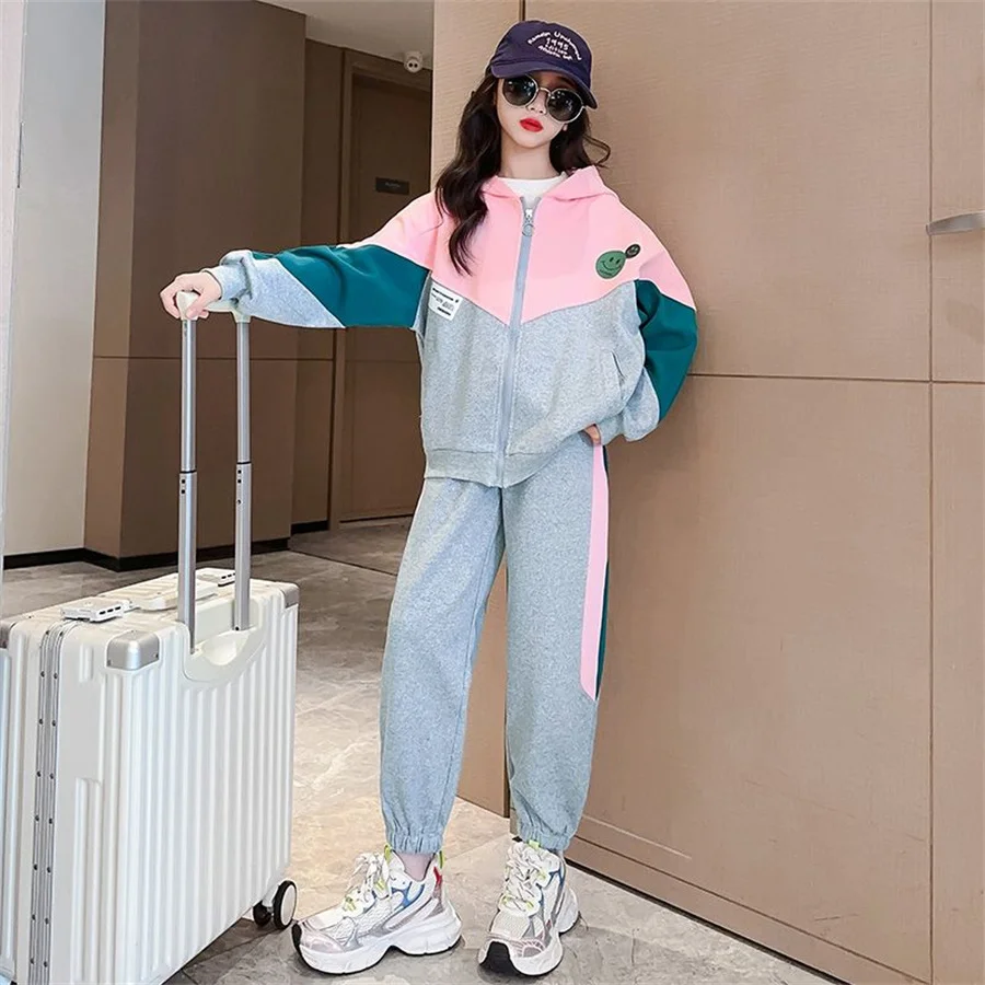 New Spring Autumn Teen Girls Clothing Sets Fashion Zipper Sweatshirt + Pants 2Pcs Outfits Kids Tracksuit 4 6 8 10 12 Years