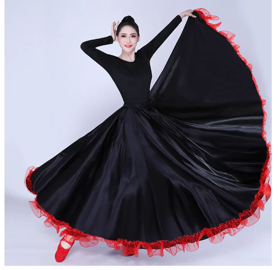 1pcs/lot Woman Belly Dancing Satin Long Skirt Lady Bullfight Ferramenko Long Skirt Gypsy Woman Spanish Flamenco Skirt Ballroom